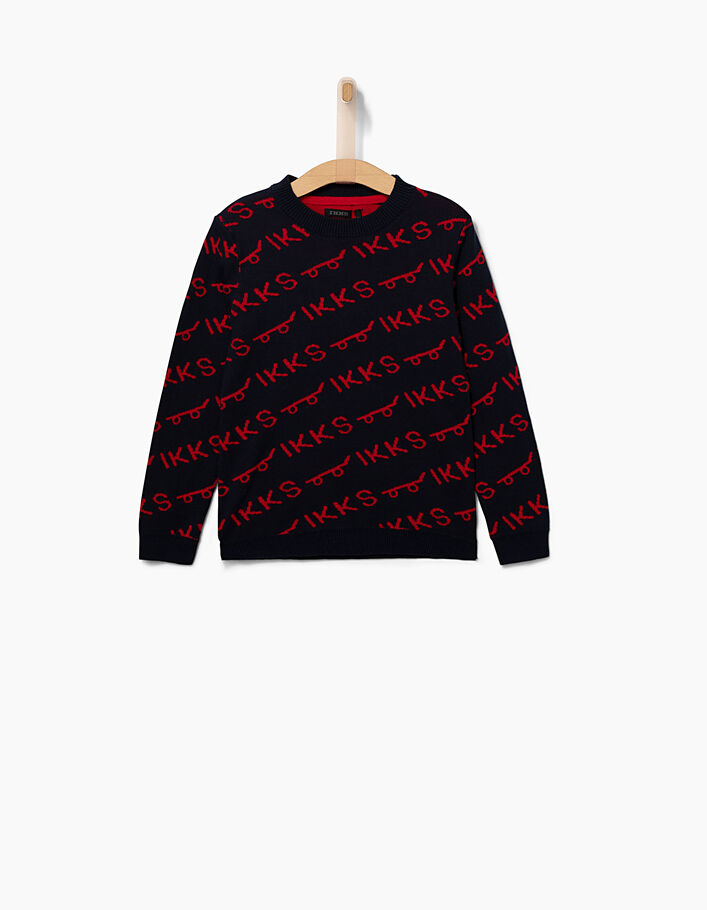 Boys' navy sweater with red skateboards - IKKS