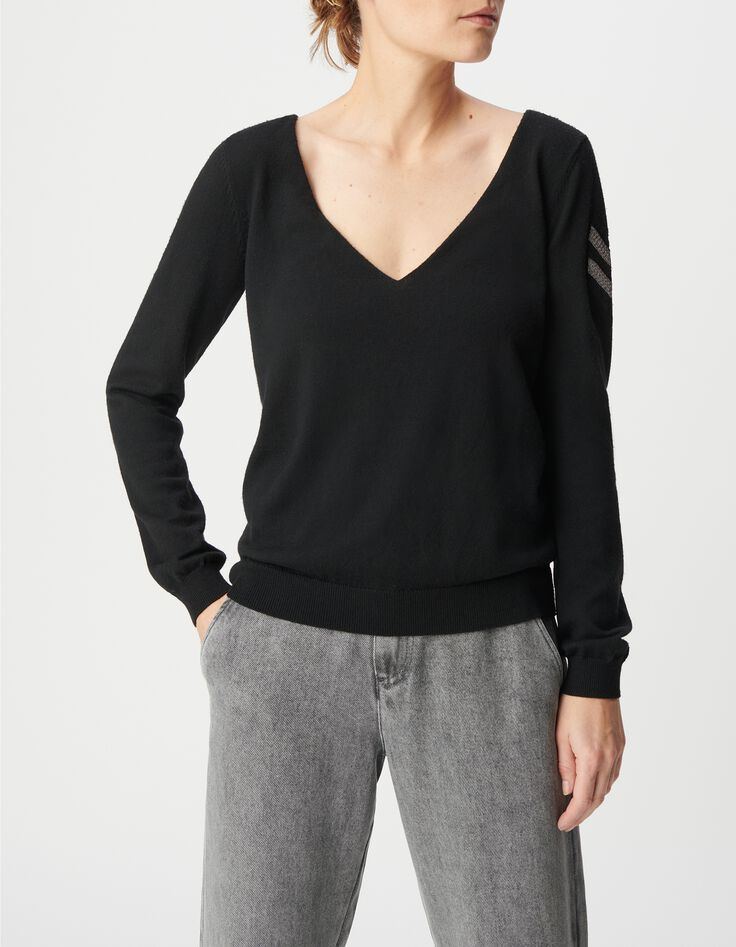 Schwarzer Damenstrickpullover in Army-Optik-2