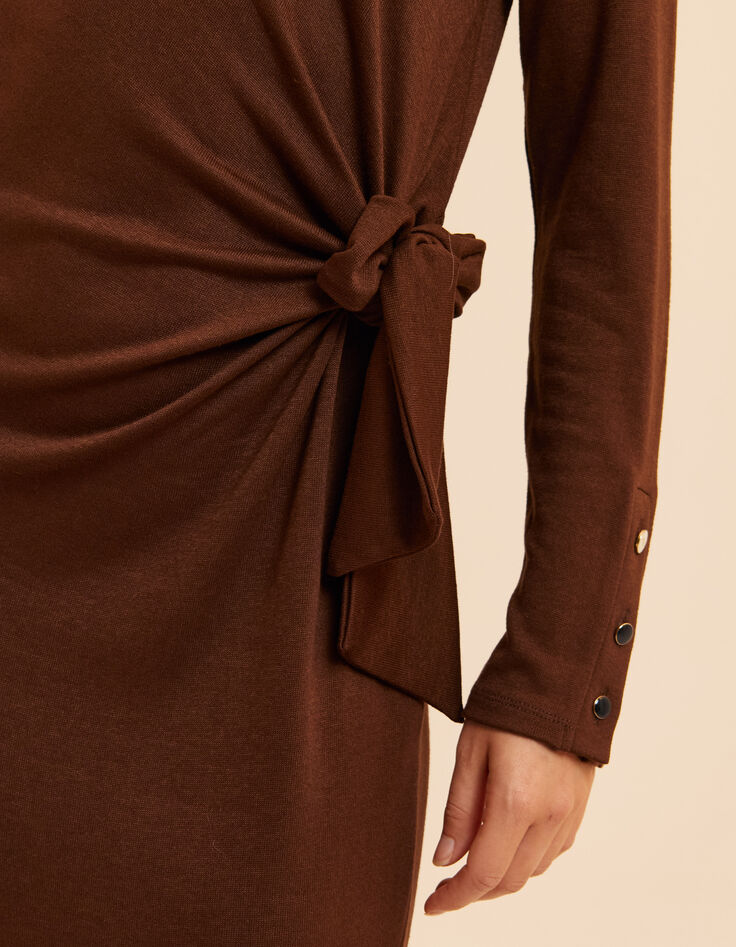 Robe tube longue marron &agrave; nouer c&ocirc;t&eacute; I.Code-5