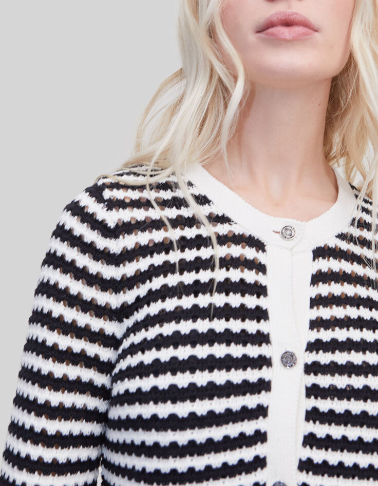 Women’s navy openwork knit sailor-stripe cardigan-7
