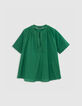Blouse ample verte coton bio encolure brodée Femme-5