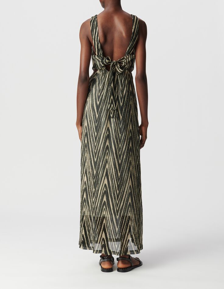 Robe longue noire motif chevrons dor&eacute;s Femme-3