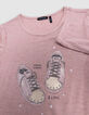 T-shirt rose pailleté visuel tennis lacets brodés fille-4