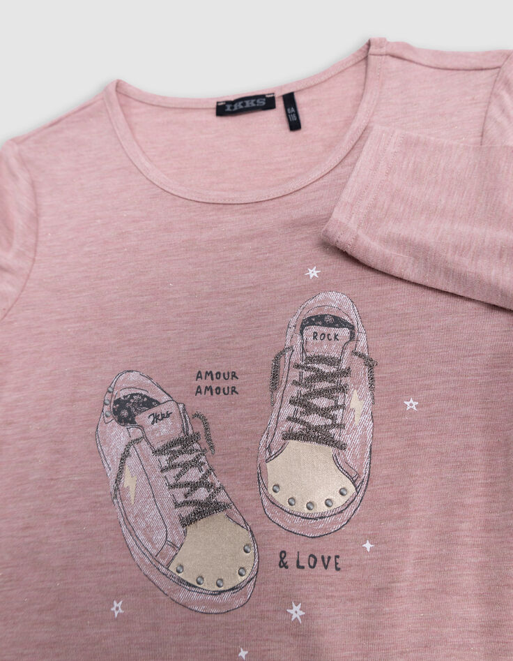T-shirt rose pailleté visuel tennis lacets brodés fille-4