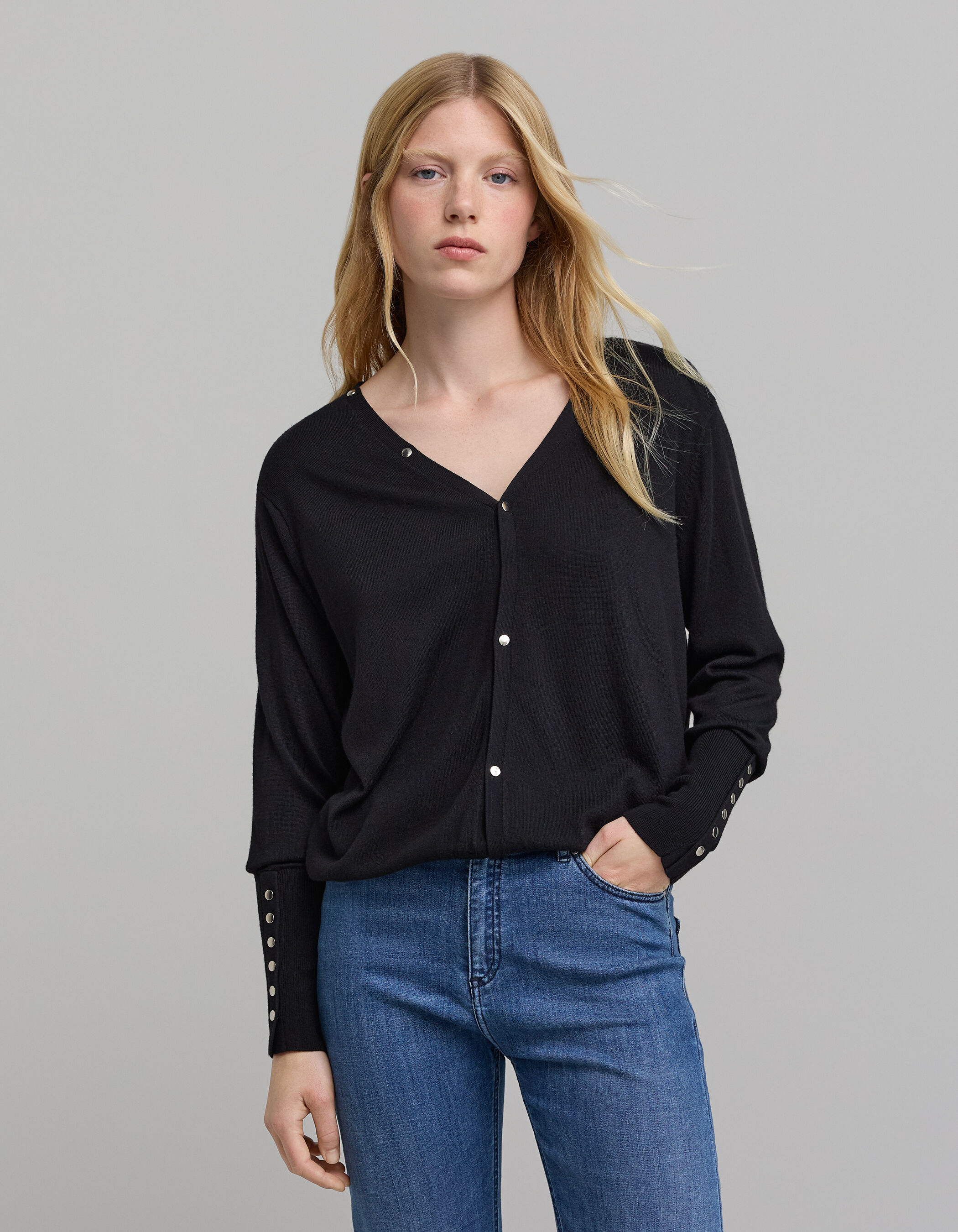 Cardigan maille tricot noir reversible femme IKKS