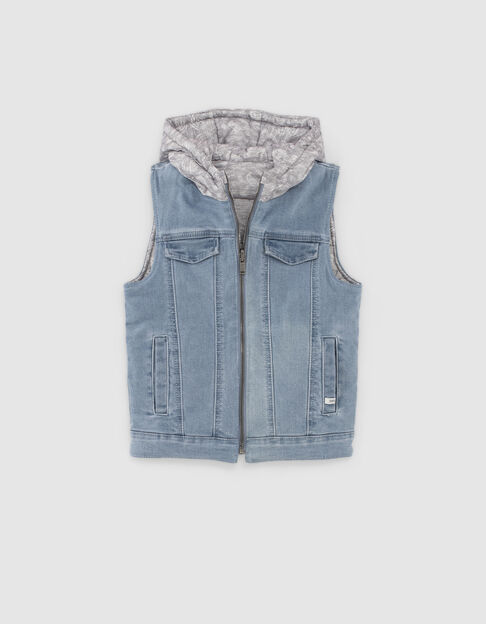 Boys’ blue denim/grey reversible sleeveless padded jacket - IKKS