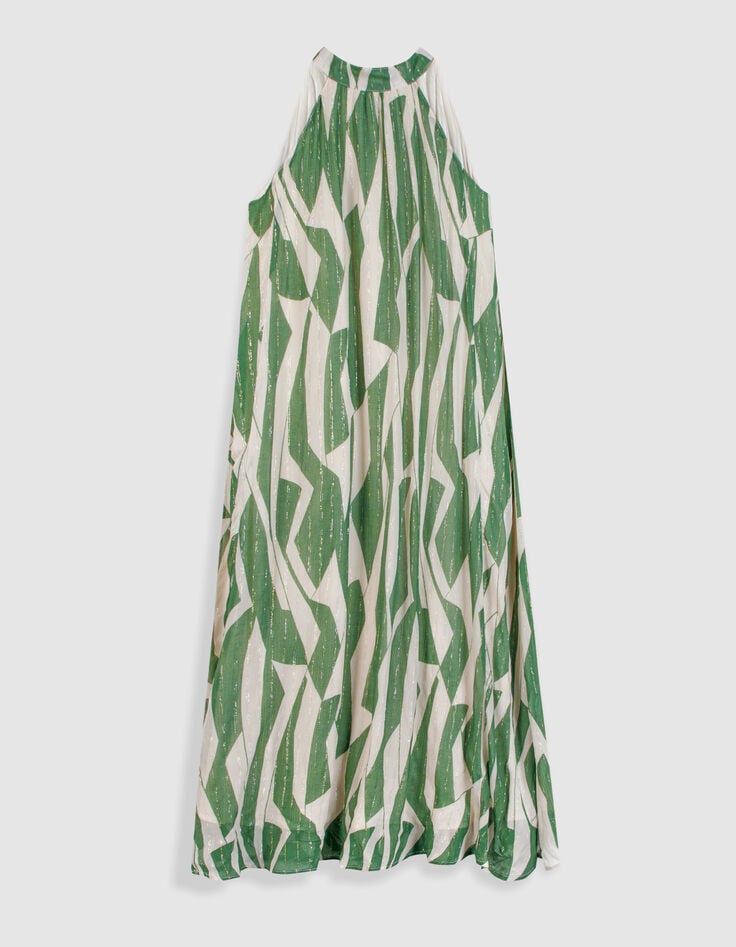 Robe longue verte imprim&eacute; graphique Femme-6