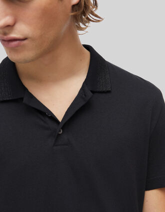 Pure Edition–Men’s black modal polo shirt, striped collar