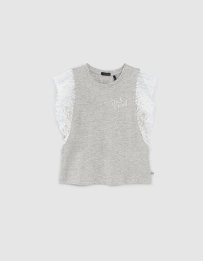 Grijs T-shirt kanten volants mouwinzetten meisjes - IKKS