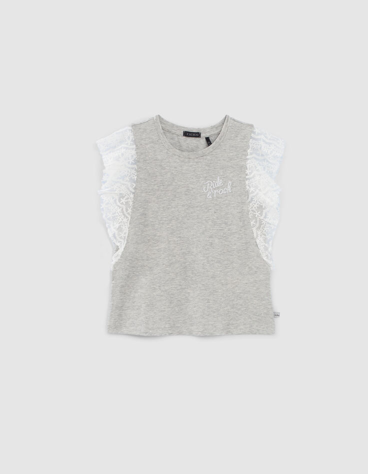 Grijs T-shirt kanten volants mouwinzetten meisjes-1