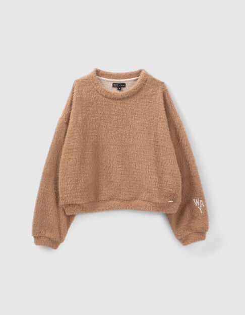 Sweat beige maille mousseuse fille