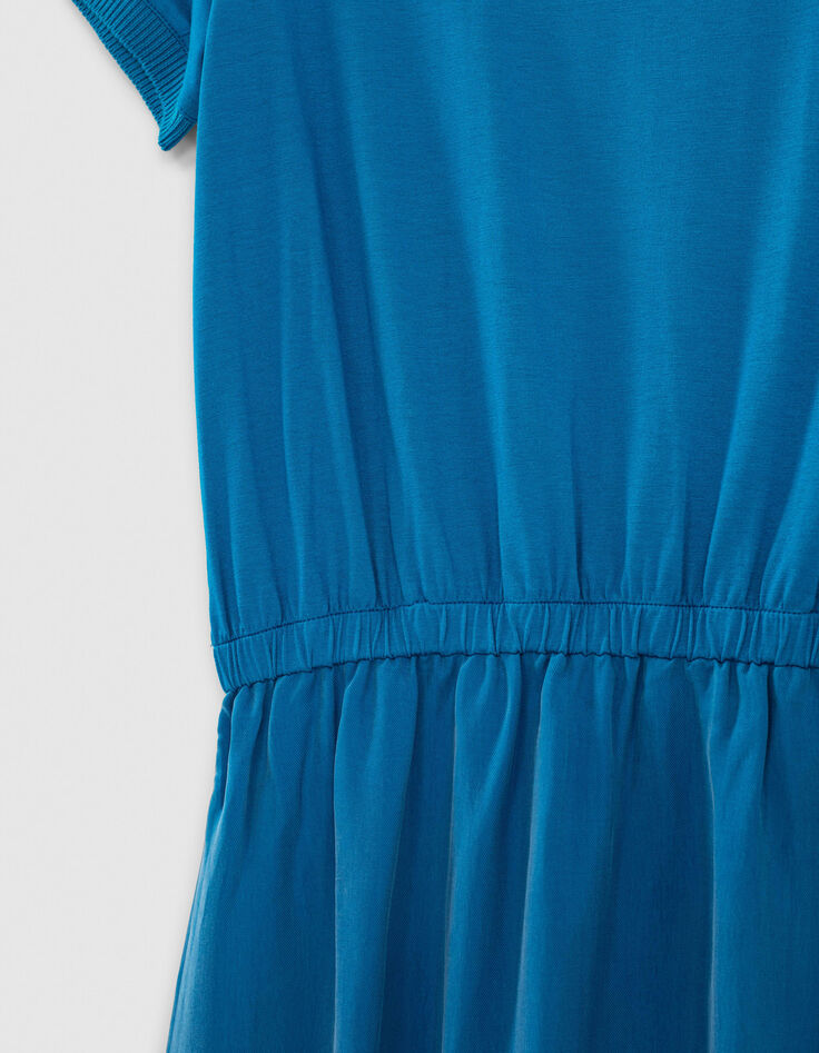 Robe midi en cupro viscose bleu ouverture dos femme-3