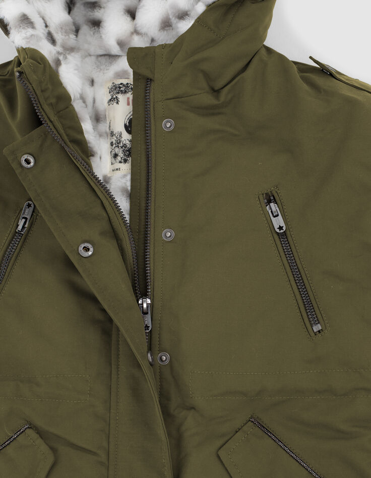 Parka kaki fourrée camouflage fond blanc fille-4