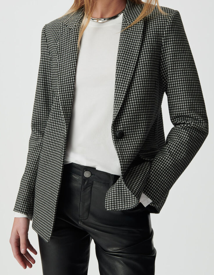 Veste de tailleur noire motif pied-de-poule Femme-5 Veste de tailleur noire motif pied-de-poule Femme-5