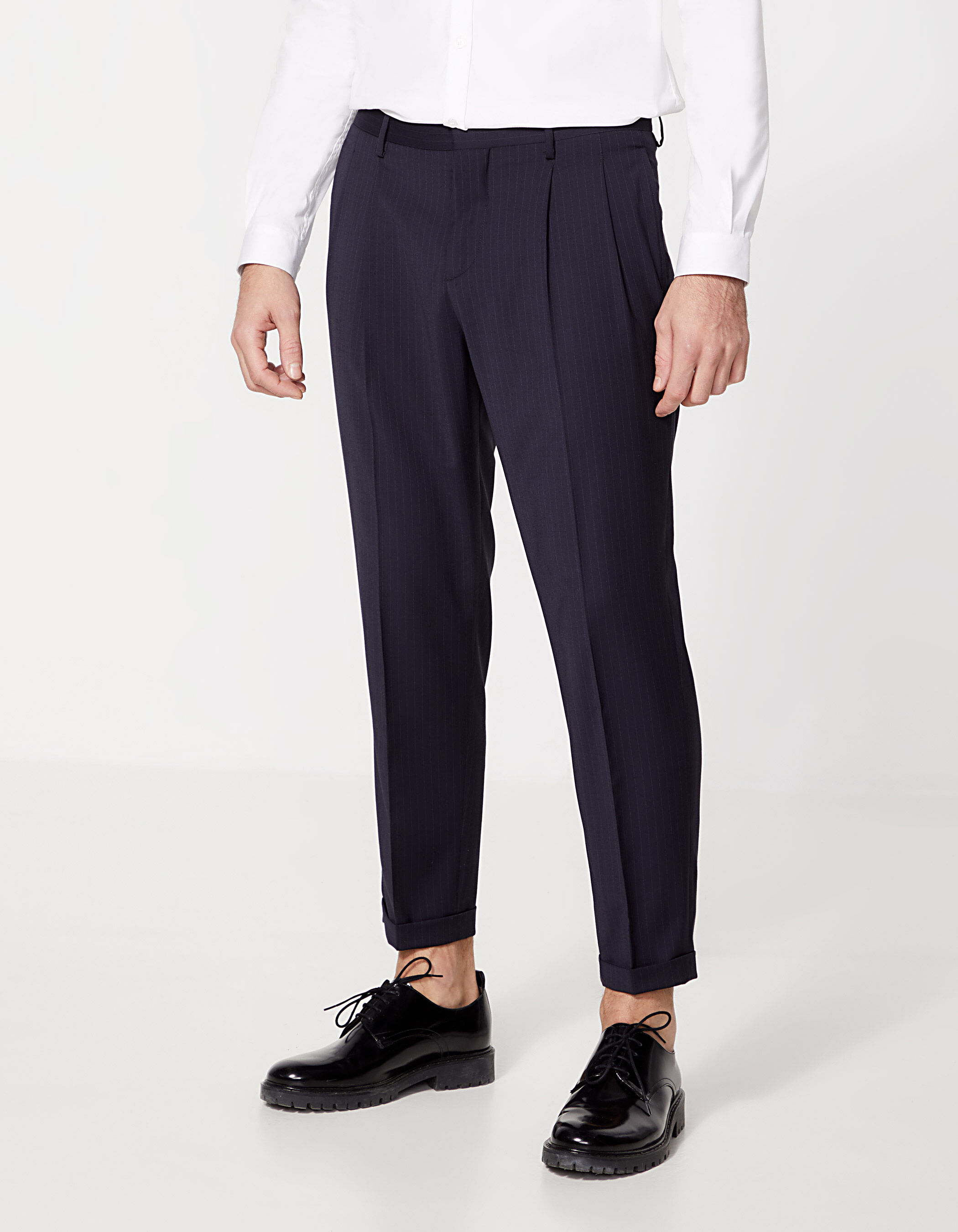 Mens cropped navy trousers shop