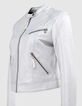 Women&rsquo;s silver leather zipped jacket-8