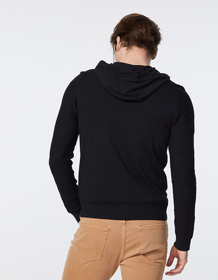 Cardigan noir tricot Ottoman à capuche Homme-3