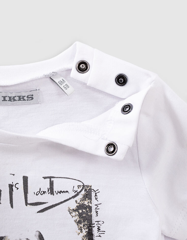 Weißes T-Shirt mit Gitarristenhund für Babyjungen -5
