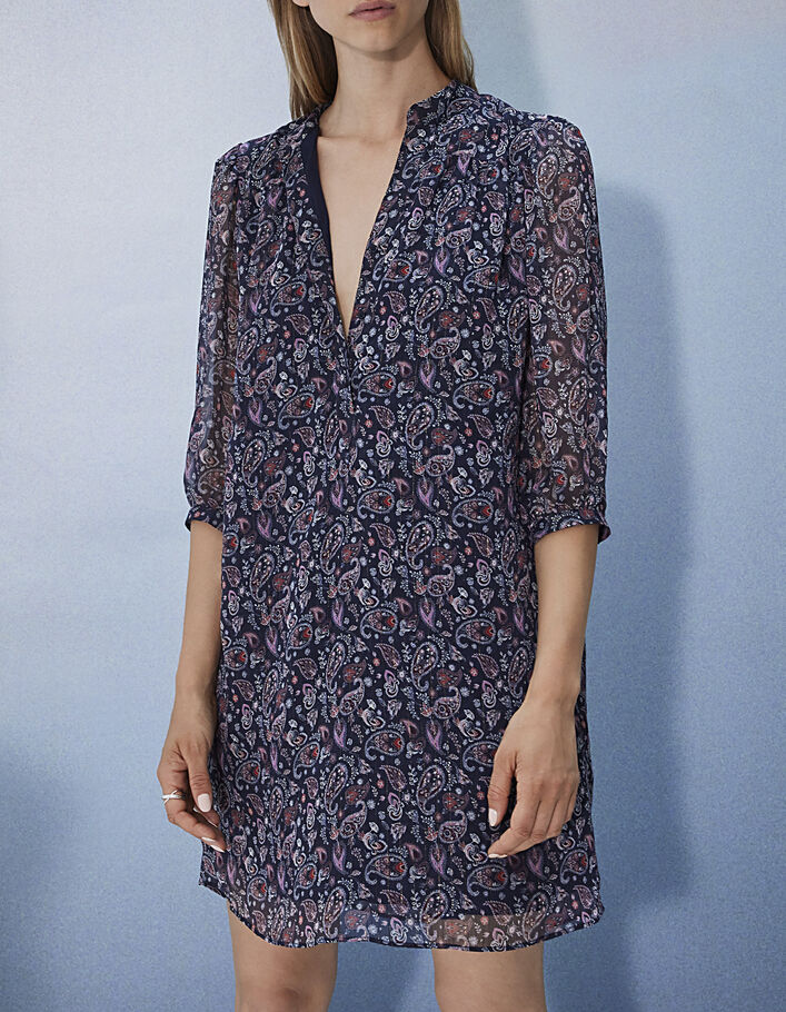 Metallic paisley-print voile straight dress-1