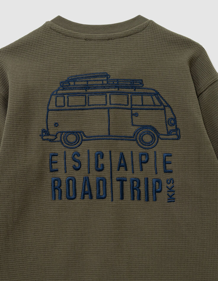 Boys’ khaki waffle T-shirt with embroidery front and back-8 Boys’ khaki waffle T-shirt with embroidery front and back-8