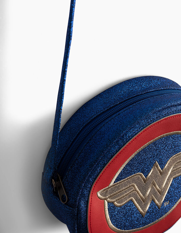 Blau glitzernde M&auml;dchentasche Wonder Woman mit Stickerei-2