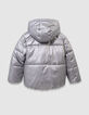 Girls’ silver padded jacket with navy fur-lined hood-3