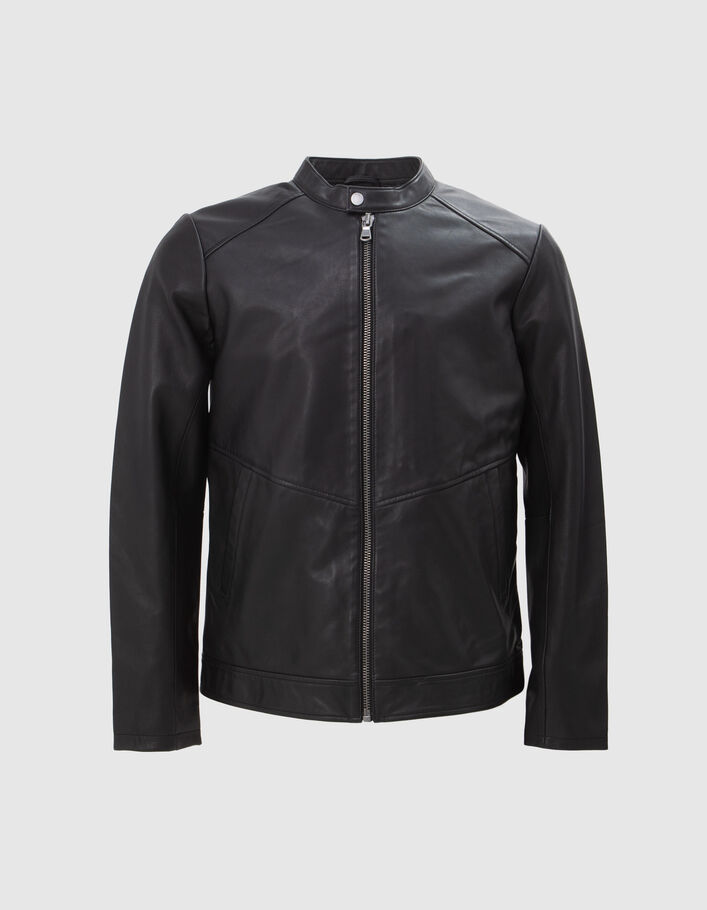 Men's black leather jacket - IKKS