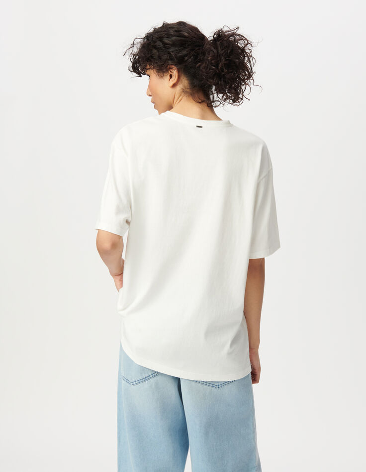 Camiseta cuello redondo blanca flores mensaje-3