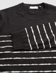 Pull marinière noir tricot fin rayures blanches Homme-5