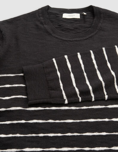 Men&rsquo;s black fine knit sailor sweater with white stripes - IKKS