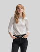 Tee-shirt blanc maille lin irisé décor perles métal Femme-2