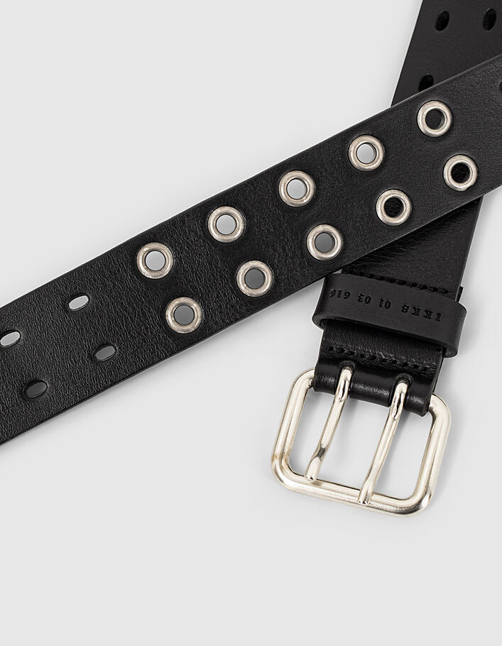 Men's black perforated leather belt - IKKS