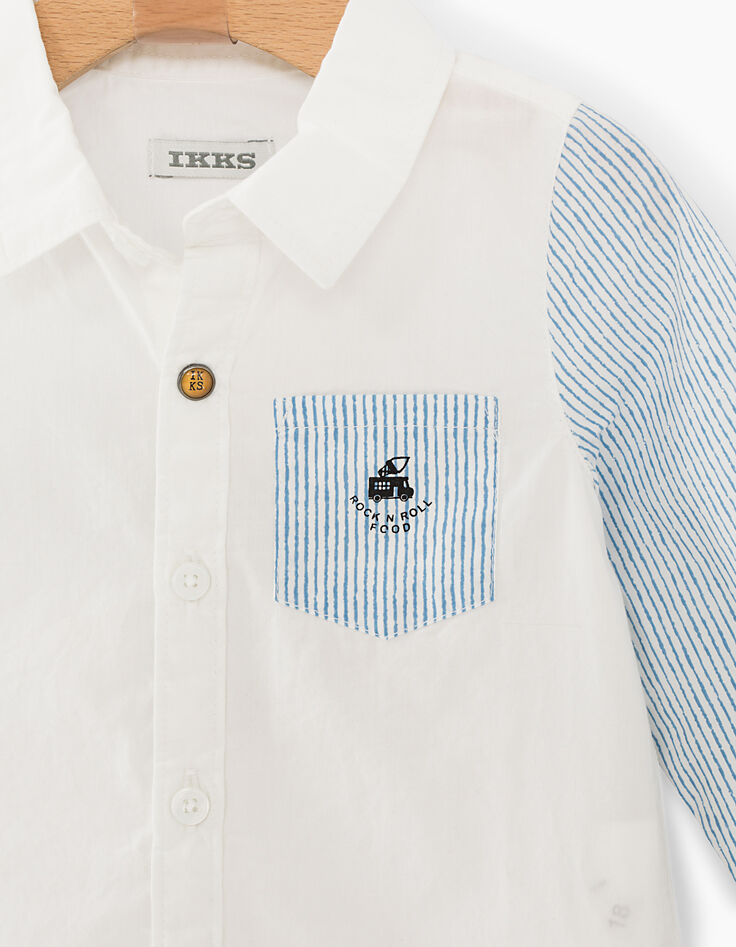 Camisa blanco óptico con mangas de rayas bebé niño -4
