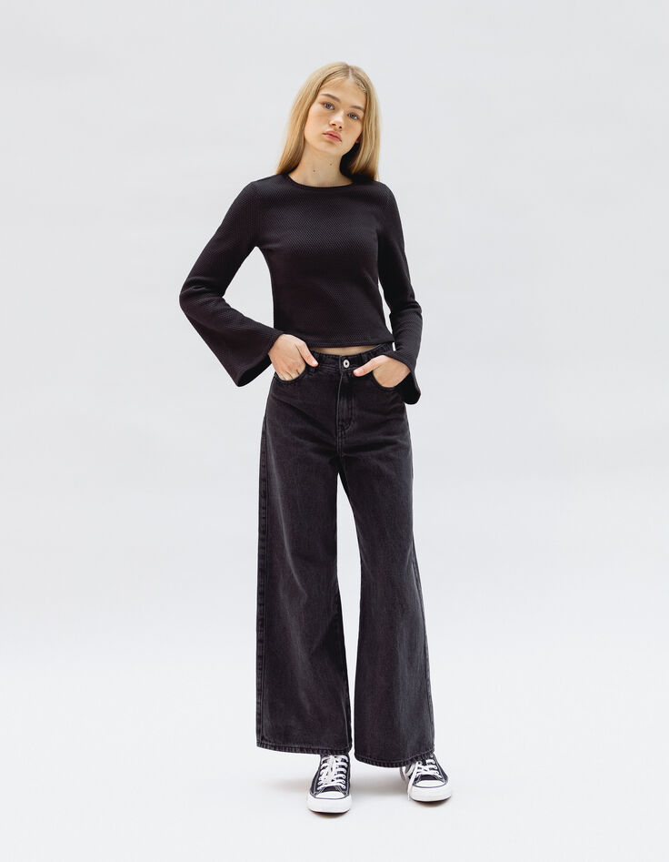 Graue verwaschene LARGE-Jeans für Mädchen-1