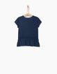 Tee-shirt indigo brodé fleurs à smocks fille-4