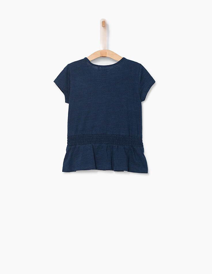 Tee-shirt indigo brodé fleurs à smocks fille-4 Tee-shirt indigo brodé fleurs à smocks fille-4