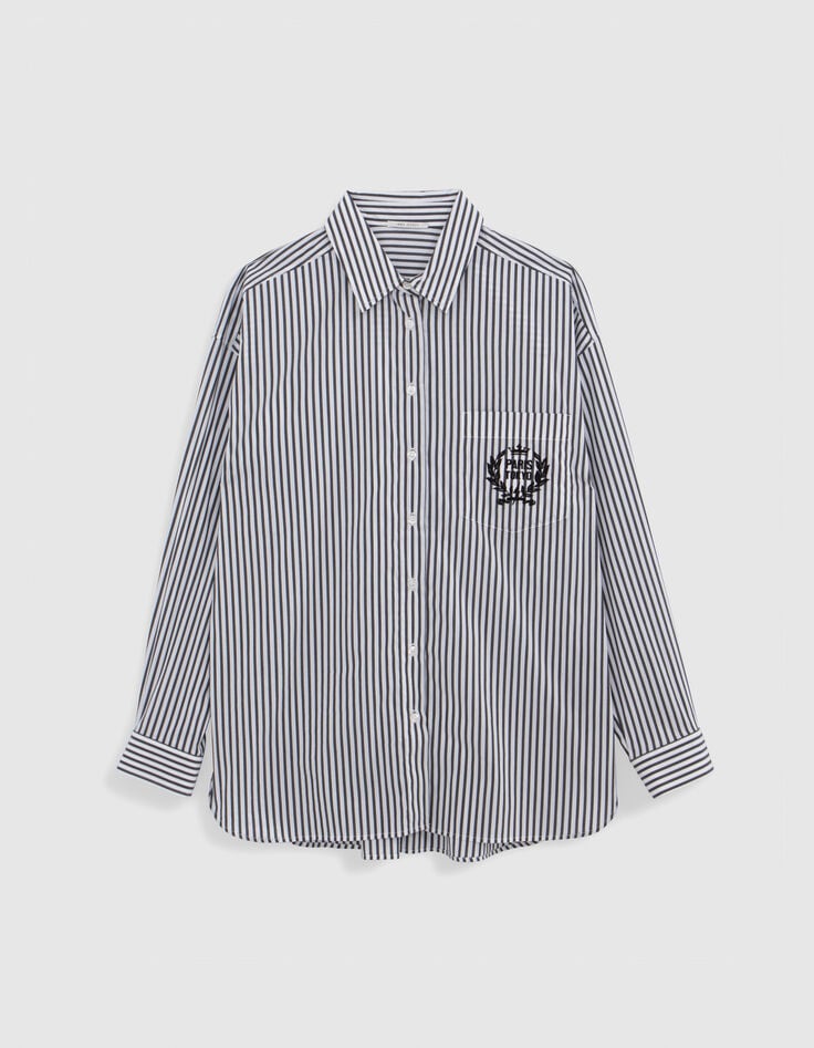 Camisa negra oversize con rayas blancas y bolsillo bordado-6 Camisa negra oversize con rayas blancas y bolsillo bordado-6
