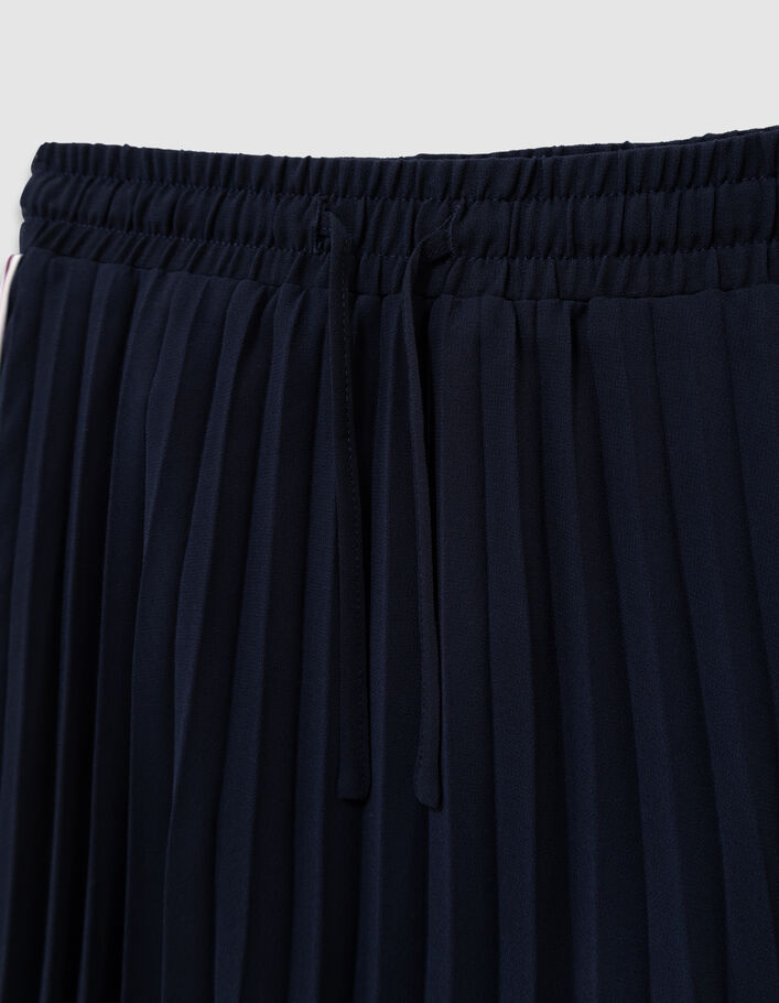 Girls' navy pleated long skirt with side stripes IKKS