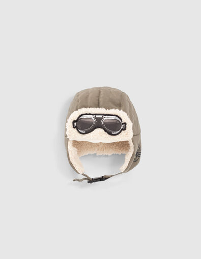 Baby boys’ khaki fur-lined ear-flap hat with goggles image - IKKS