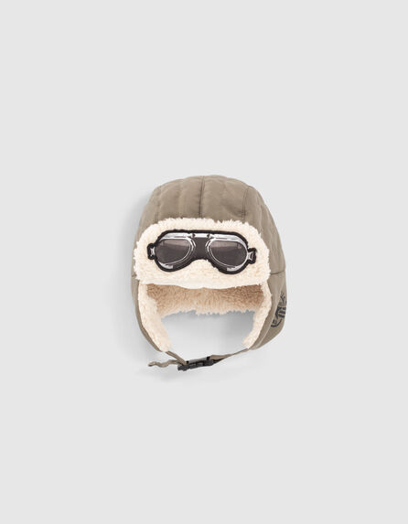 Baby boys’ khaki fur-lined ear-flap hat with goggles image