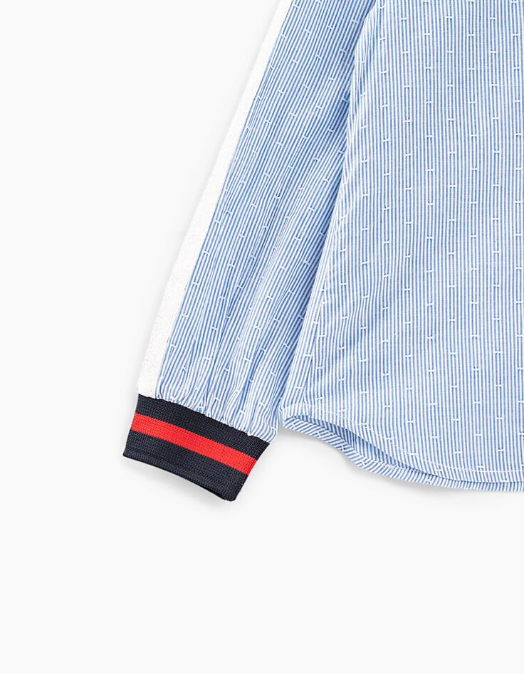 Chemise blanc cassé à rayures ciel avec bandes fille-5 Chemise blanc cassé à rayures ciel avec bandes fille-5