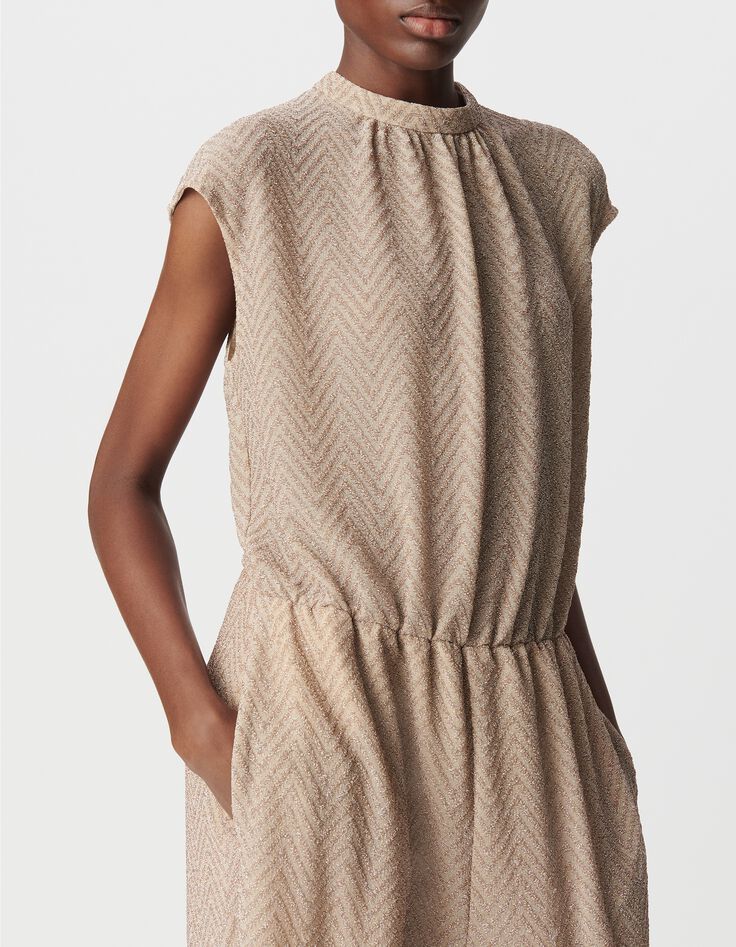 Dames jumpsuit met visgraatmotief in goud-5