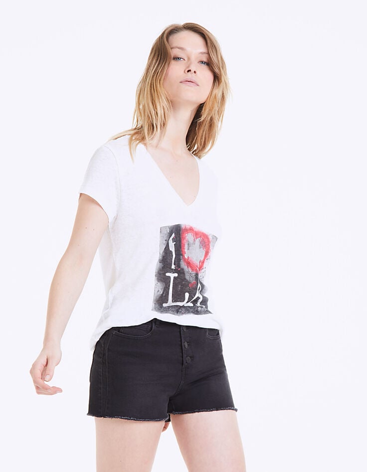 Weißes Damen-T-Shirt aus Leinen mit I love LA-Schriftzug-3