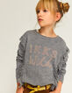 Pull gris à franges côtés et marquage cuivré fille-1