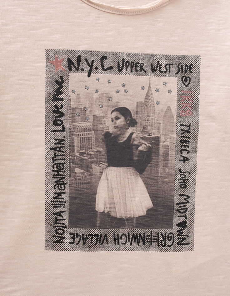 Camiseta beige algodón ecológico bailarina niña-4
