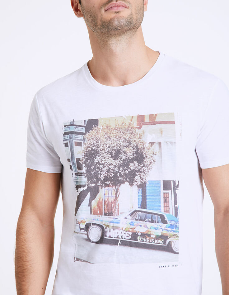 Men’s white Don't worry Be Hippy car graphic T-shirt-5 Men’s white Don't worry Be Hippy car graphic T-shirt-5