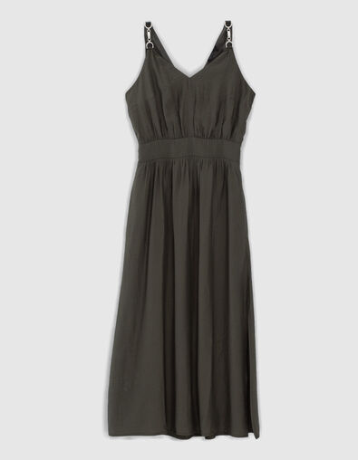 Robe longue kaki bretelles bijoux et fente femme - IKKS