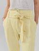 Gele brede broek met afneembare riem Dames-3
