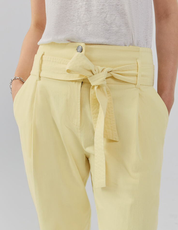 Gele brede broek met afneembare riem Dames-3