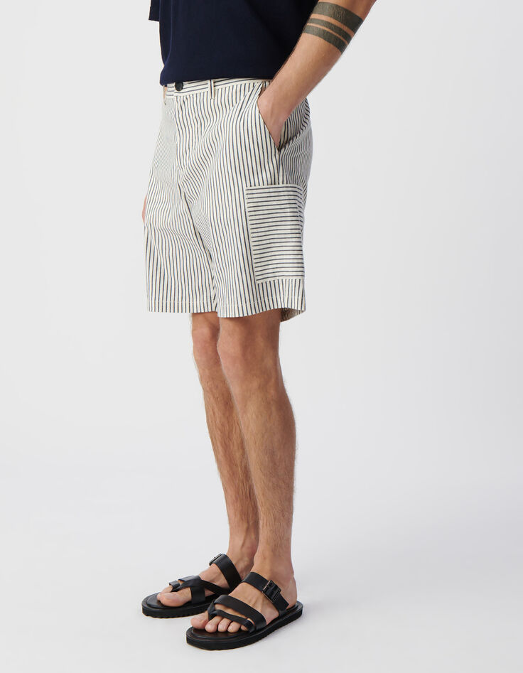 Bermuda CROPPED écru rayé marine Homme-2
